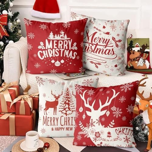 Aitsite 4er-Pack Weihnachts-Kissenbezüge 45 x 45 cm – Winterliche Dekoration für Sofa & Wohnzimmer
