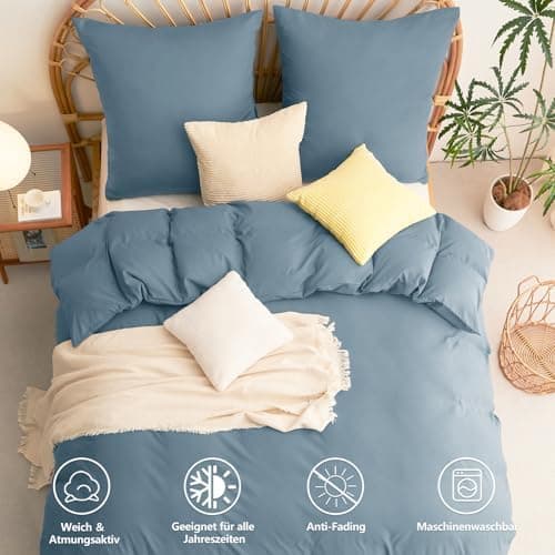 WAVVE Bettwäsche 135x200 – 4‑teiliges Mikrofaser‑Set Anthrazit (inkl. 2×80×80 cm Kissenbezüge) mit Reißverschluss, OEKO‑