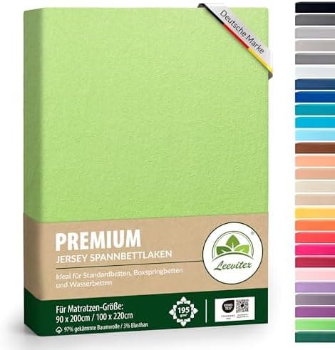 Premium Spannbettlaken – 97% Mako-Jersey-Baumwolle, 3% Elasthan | Boxspringbett-geeignet 90×200–100×220 cm