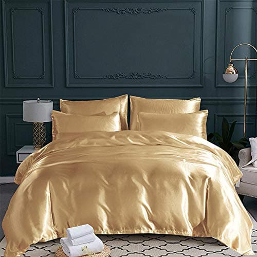 Bonbonfarbene, seidenähnliche Polyester-Bettwäsche – 3-teiliges Set (Bettdecke + Kissenbezüge), UK-König (King Size)