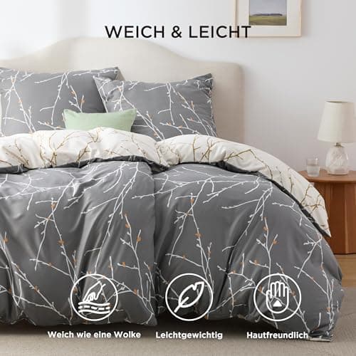 BEDSURE Bettwäsche-Set 135x200 (4-teilig) – Wendebettwäsche OEKO-TEX STANDARD 100 mit Reißverschluss, 2×80x80 Kissenbezü