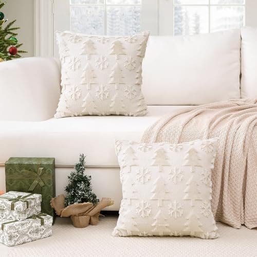 Artscope 2er-Set Kissenbezüge (40x40 cm) – weicher Kurzplüsch Wollsamt, Schneeflocke Creme Beige