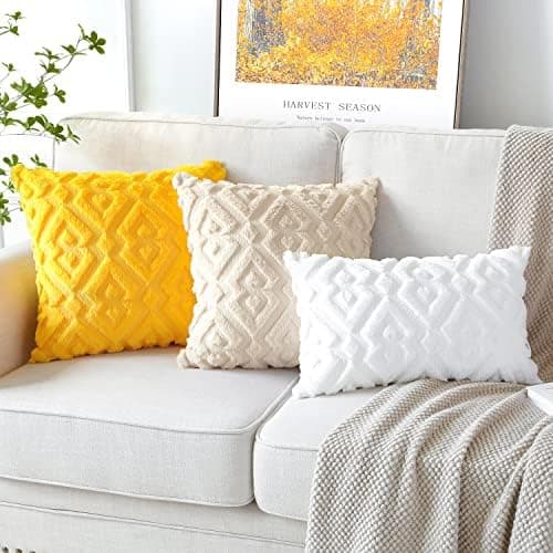 Artscope 2er-Set Kissenbezüge (40x40 cm) – weicher Kurzplüsch Wollsamt, Schneeflocke Creme Beige