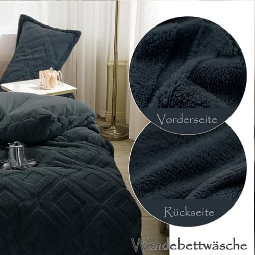 Kuschelige Plüsch-Bettwäsche 135x200 cm – Teddy-Fleece, extra warm, inkl. Kissenbezug 80x80 cm (Grau)