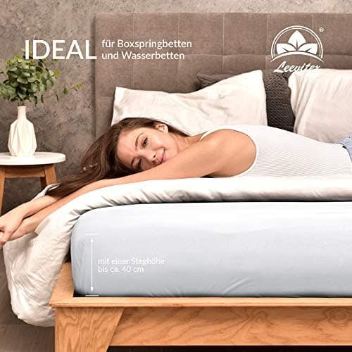 leevitex® Spannbettlaken 180x200–200x200 cm | 100% Jersey-Baumwolle | für Matratzen bis 25 cm