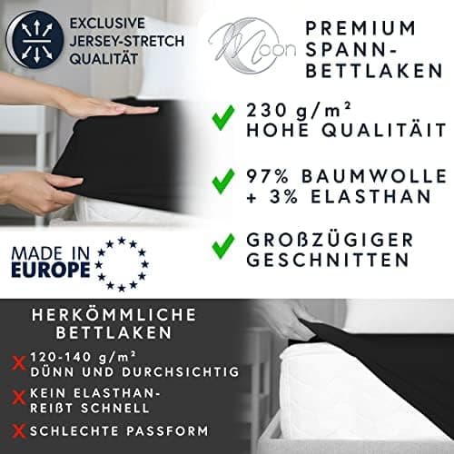 MOON-Luxury Spannbettlaken/Spannbetttuch Jersey-Stretch 230 g/m² OEKO-TEX – anthrazit, 90×200–100×220