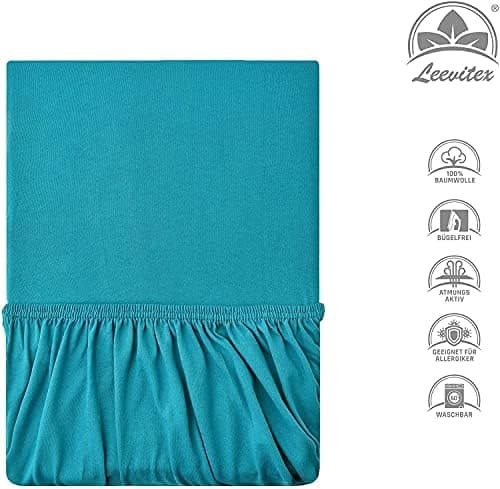 leevitex® Spannbettlaken 180x200–200x200 cm | 100% Jersey-Baumwolle | für Matratzen bis 25 cm