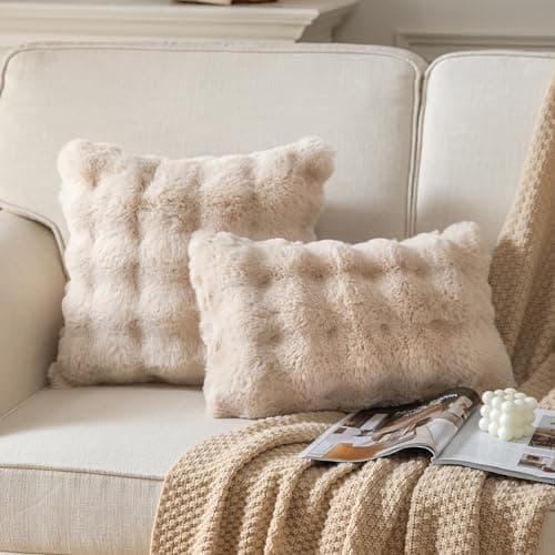 2er‑Set Samt‑Plüsch Kissenbezüge 45x45 cm – Luxus weiche Zierkissenhüllen, Cremeweiß