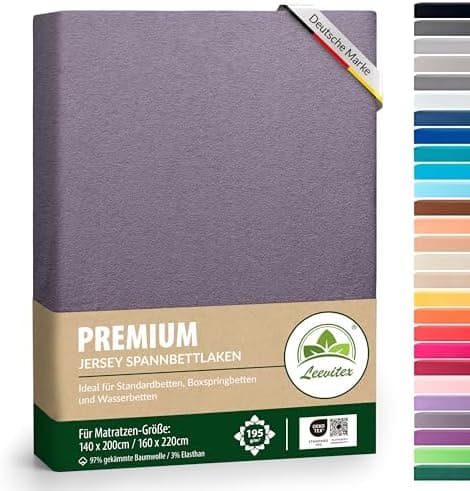 Premium Spannbettlaken – 97% Mako-Jersey-Baumwolle, 3% Elasthan | Boxspringbett-geeignet 90×200–100×220 cm