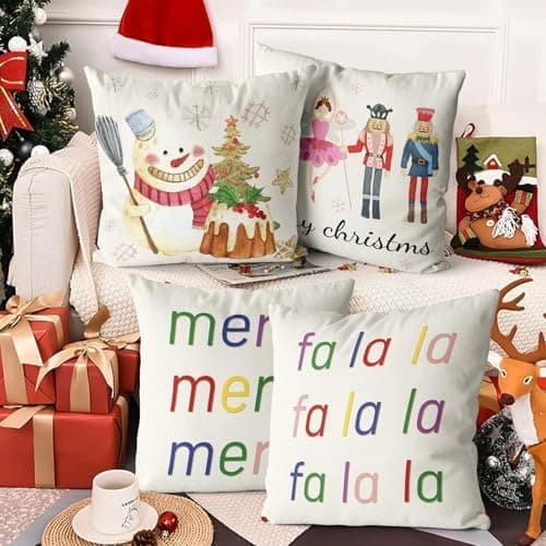 Aitsite 4er-Pack Weihnachts-Kissenbezüge 45 x 45 cm – Winterliche Dekoration für Sofa & Wohnzimmer