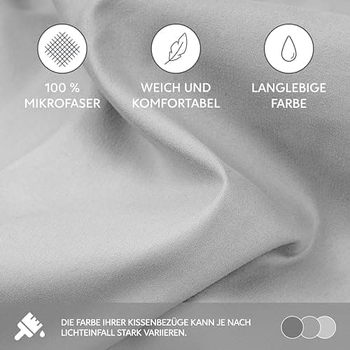 Dreamzie Kissenbezug 40x80 (2er Set) – Mikrofaser weich, OEKO-TEX STANDARD 100, Anthrazit mit Reißverschluss