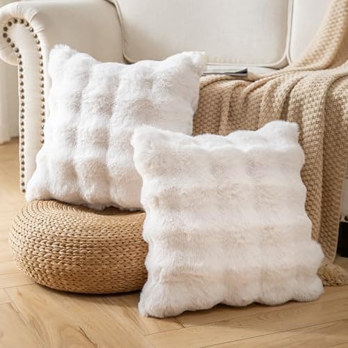 2er‑Set Samt‑Plüsch Kissenbezüge 45x45 cm – Luxus weiche Zierkissenhüllen, Cremeweiß