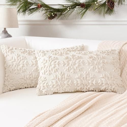 Artscope 2er-Set Kissenbezüge (40x40 cm) – weicher Kurzplüsch Wollsamt, Schneeflocke Creme Beige