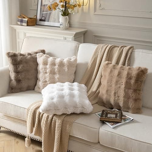 2er‑Set Samt‑Plüsch Kissenbezüge 45x45 cm – Luxus weiche Zierkissenhüllen, Cremeweiß