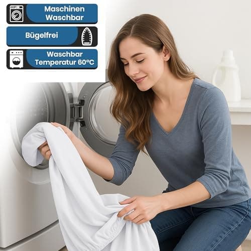 Spannbettlaken 90x200 cm – 100% Baumwoll‑Jersey, Tiefes Laken bis 25 cm – Weiß