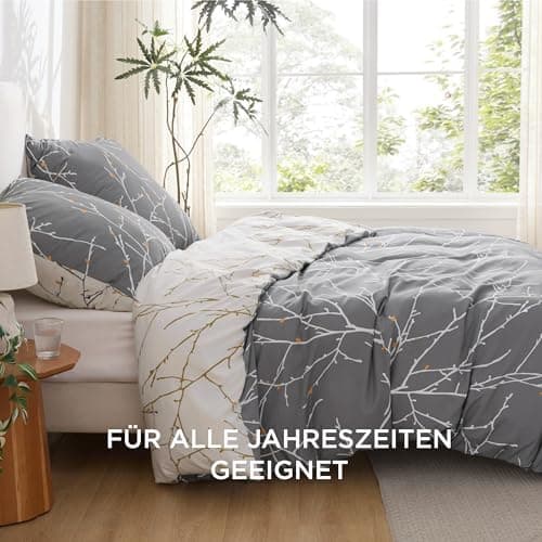 BEDSURE Bettwäsche-Set 135x200 (4-teilig) – Wendebettwäsche OEKO-TEX STANDARD 100 mit Reißverschluss, 2×80x80 Kissenbezü