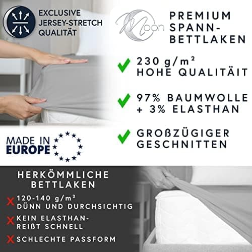 MOON-Luxury Spannbettlaken/Spannbetttuch Jersey-Stretch 230 g/m² OEKO-TEX – anthrazit, 90×200–100×220