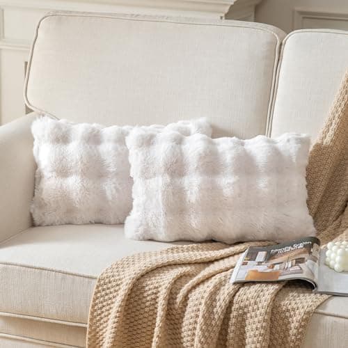 2er‑Set Samt‑Plüsch Kissenbezüge 45x45 cm – Luxus weiche Zierkissenhüllen, Cremeweiß