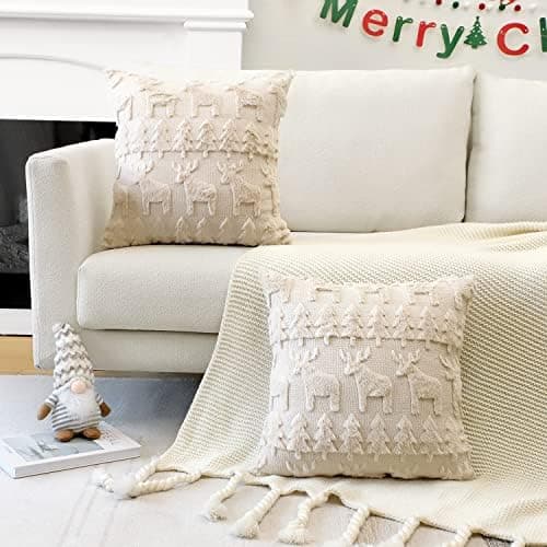 Artscope 2er-Set Kissenbezüge (40x40 cm) – weicher Kurzplüsch Wollsamt, Schneeflocke Creme Beige