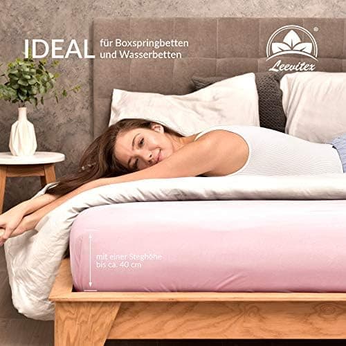 leevitex® Spannbettlaken 180x200–200x200 cm | 100% Jersey-Baumwolle | für Matratzen bis 25 cm