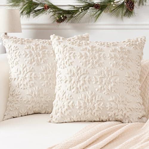 Artscope 2er-Set Kissenbezüge (40x40 cm) – weicher Kurzplüsch Wollsamt, Schneeflocke Creme Beige