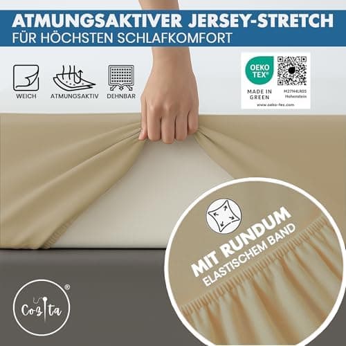 Spannbettlaken 90x200 cm – 100% Baumwoll‑Jersey, Tiefes Laken bis 25 cm – Weiß