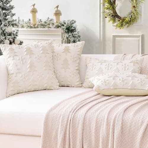 Artscope 2er-Set Kissenbezüge (40x40 cm) – weicher Kurzplüsch Wollsamt, Schneeflocke Creme Beige