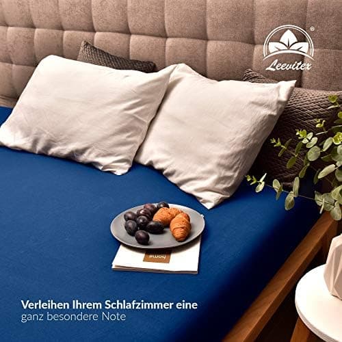 leevitex® Spannbettlaken 180x200–200x200 cm | 100% Jersey-Baumwolle | für Matratzen bis 25 cm