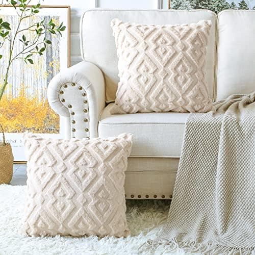 Artscope 2er-Set Kissenbezüge (40x40 cm) – weicher Kurzplüsch Wollsamt, Schneeflocke Creme Beige