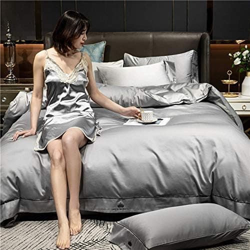 Bettwäsche 4‑teilig – Nordic Light Luxury, 60er langstapelige Reine Baumwolle, Helles Steinblau