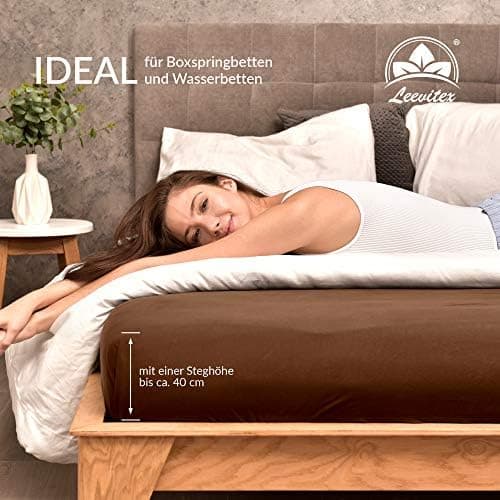 leevitex® Spannbettlaken 180x200–200x200 cm | 100% Jersey-Baumwolle | für Matratzen bis 25 cm
