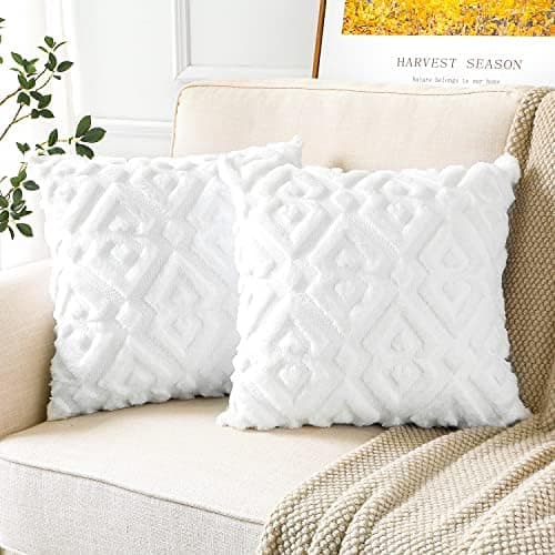 Artscope 2er-Set Kissenbezüge (40x40 cm) – weicher Kurzplüsch Wollsamt, Schneeflocke Creme Beige