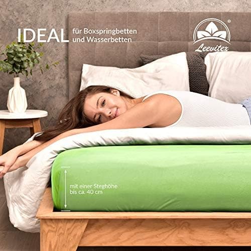 leevitex® Spannbettlaken 180x200–200x200 cm | 100% Jersey-Baumwolle | für Matratzen bis 25 cm