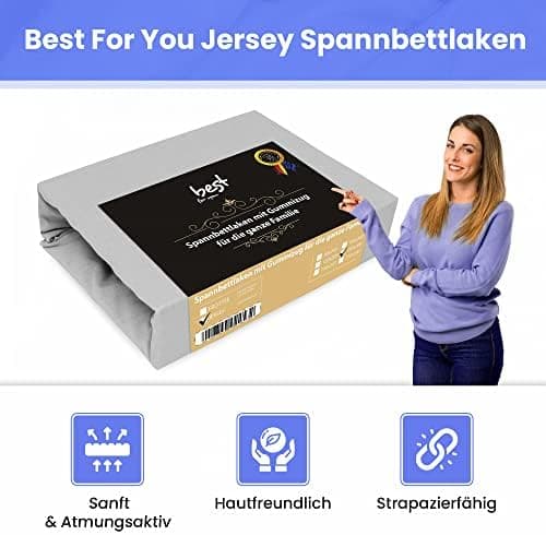 Spannbettlaken für Kinder – 100% Baumwolle Jersey Spannbetttuch, 180×200 cm (Silber)