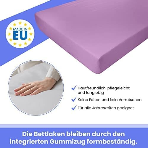 Best for Kids Spannbettlaken – 100% Baumwolle Jersey, 90 x 200 cm (Violett) – In 22 Farben & 9 Größen