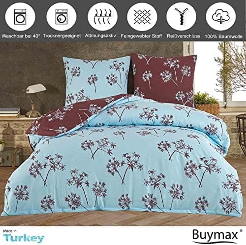 Buymax® Bettwäsche 200x200 3‑teilig (inkl. 2 x 80x80) – 100% Baumwolle Renforcé, OEKO‑TEX STANDARD 100