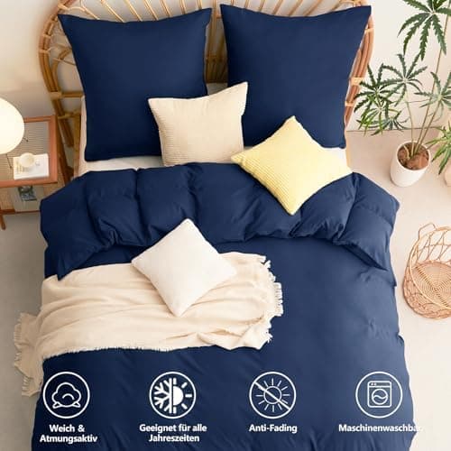 WAVVE Bettwäsche 135x200 – 4‑teiliges Mikrofaser‑Set Anthrazit (inkl. 2×80×80 cm Kissenbezüge) mit Reißverschluss, OEKO‑