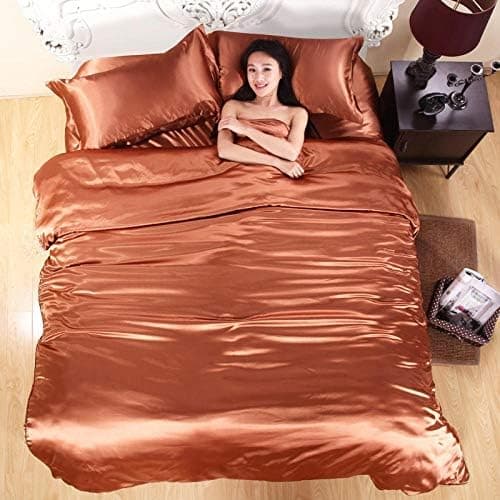 HEISS! Bettwäscheset – 100% reine Satinseide, Queen-Size 4-teilig, Lila