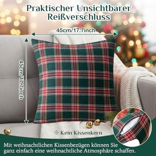 Kissenbezug Weihnachten 2er Set kariert 45×45 cm