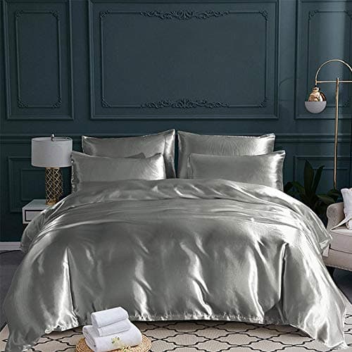Bonbonfarbene, seidenähnliche Polyester-Bettwäsche – 3-teiliges Set (Bettdecke + Kissenbezüge), UK-König (King Size)