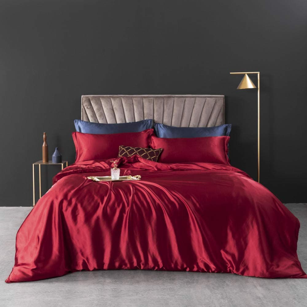Bettwäsche-Set 4‑teilig – Gewaschene Seide 60S, einfarbig (Scharlach), Bettbezug 220×240 cm & Bettlaken 245×265 cm