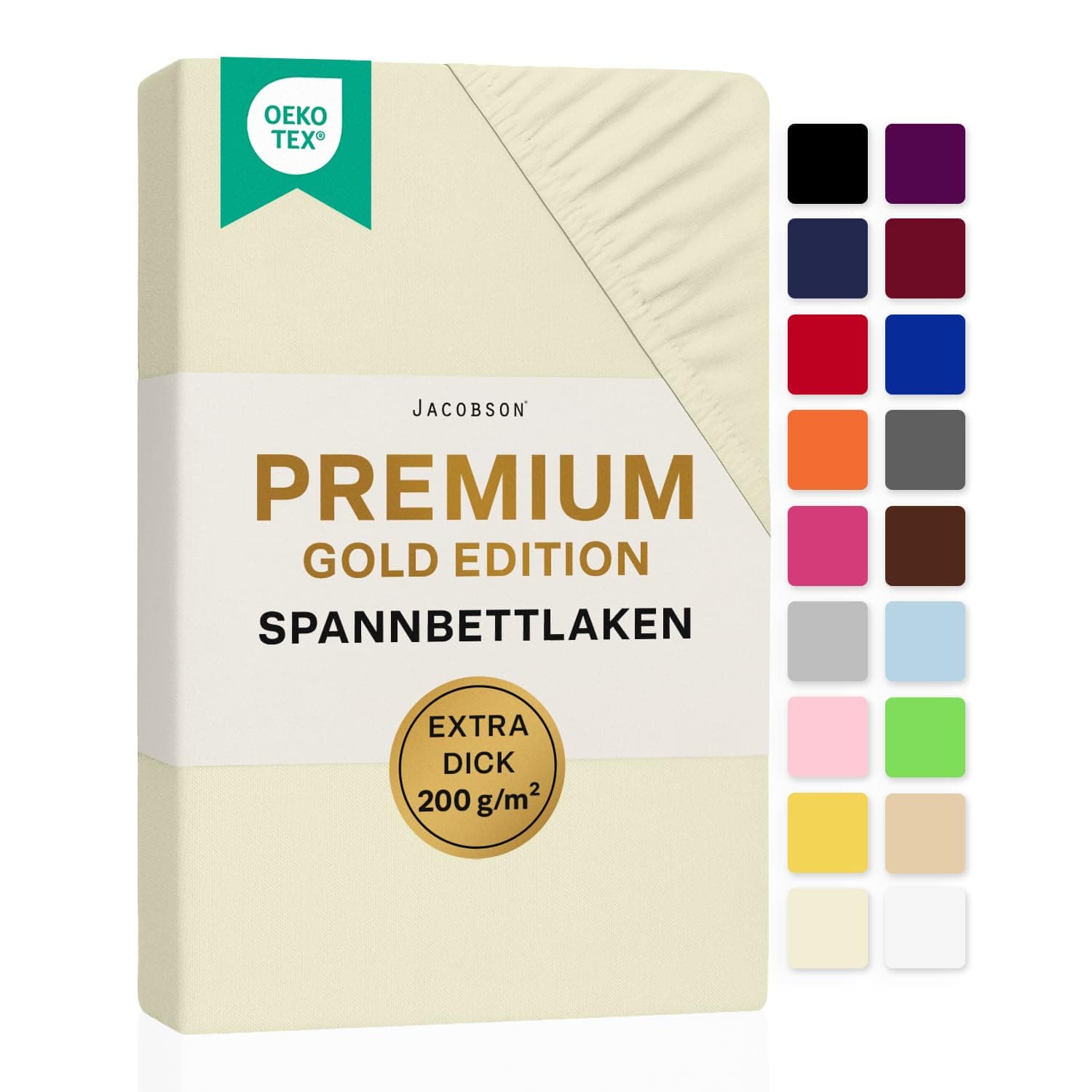 Jacobson Premium Spannbettlaken Jersey 200 g/m² – XL Überlänge für Matratzengrößen 140×200–160×220 cm, Natur