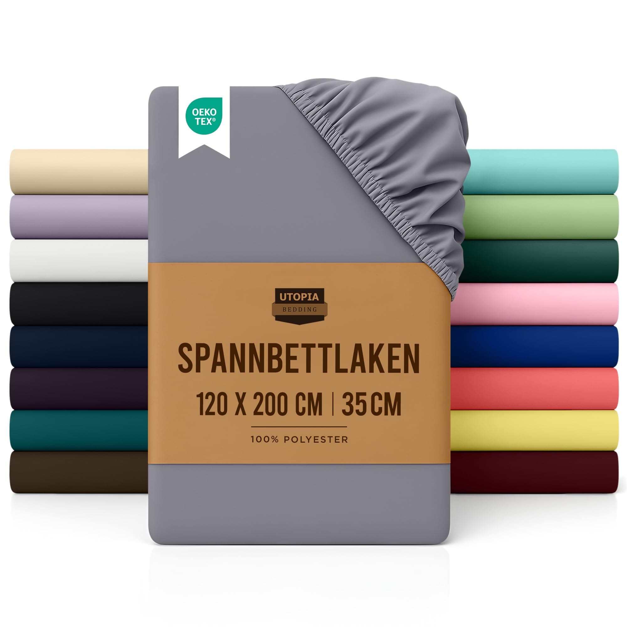 Utopia Bedding Spannbettlaken 120 x 200 cm – Grau, gebürstete Polyester‑Mikrofaser, 35 cm Stecktiefe, OEKO‑TEX MADE IN G