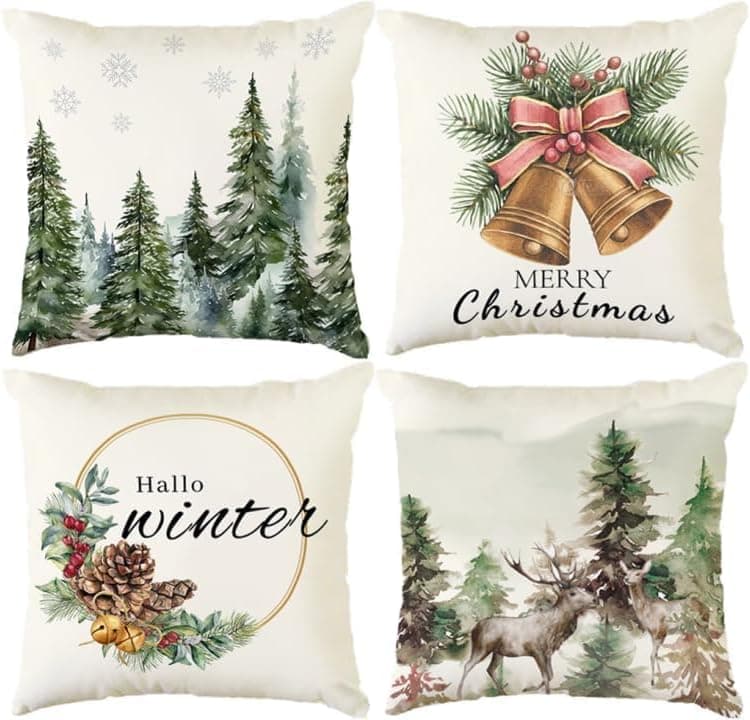 Aitsite 4er-Pack Weihnachts-Kissenbezüge 45 x 45 cm – Winterliche Dekoration für Sofa & Wohnzimmer