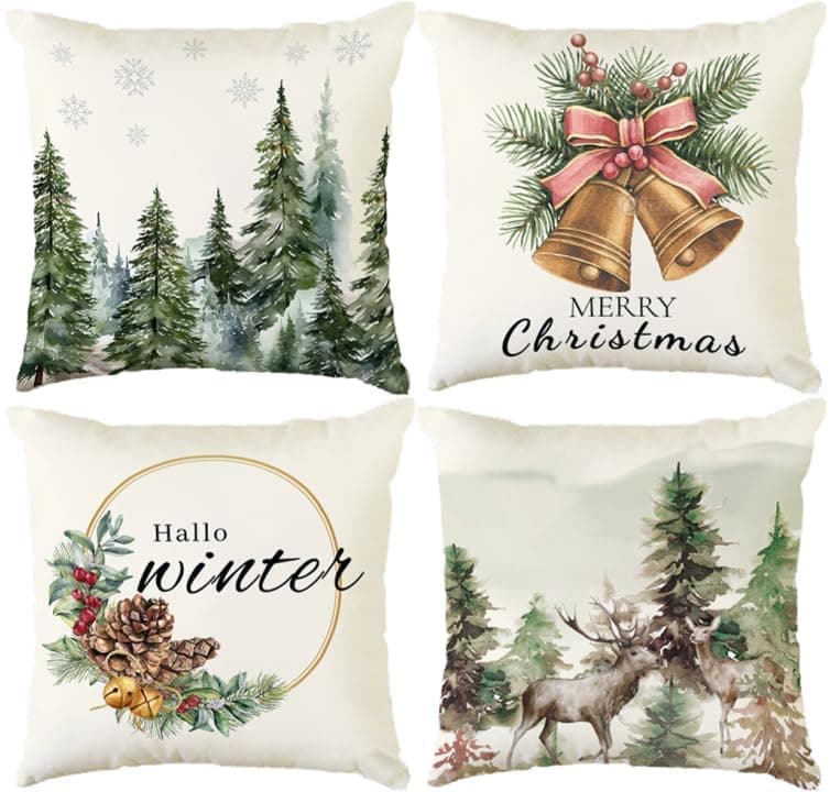 Aitsite 4er-Pack Weihnachts-Kissenbezüge 45 x 45 cm – Winterliche Dekoration für Sofa & Wohnzimmer