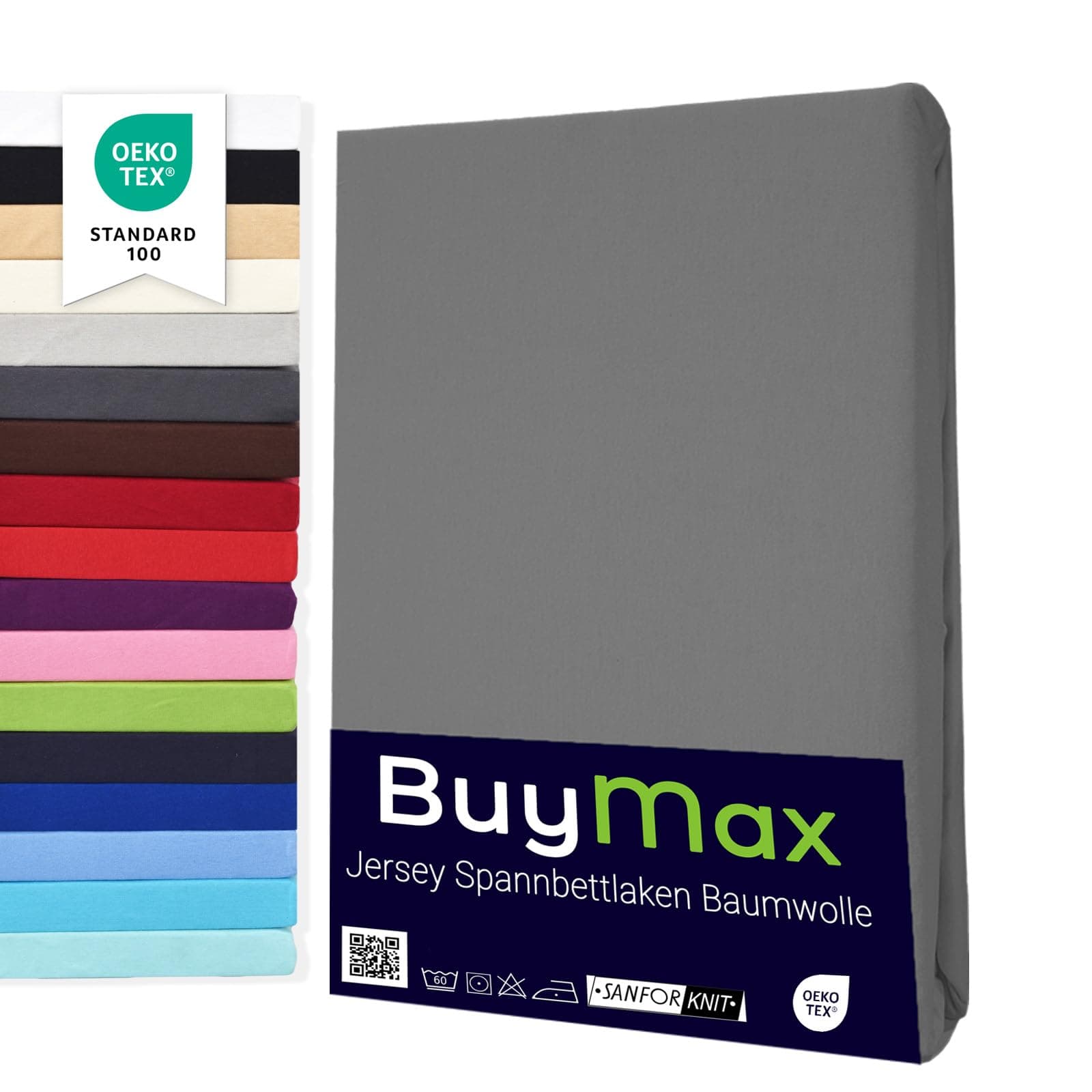 Buymax® Spannbettlaken 90 x 200 cm – 100% Baumwolle (Jersey) – für Matratzen bis 25 cm