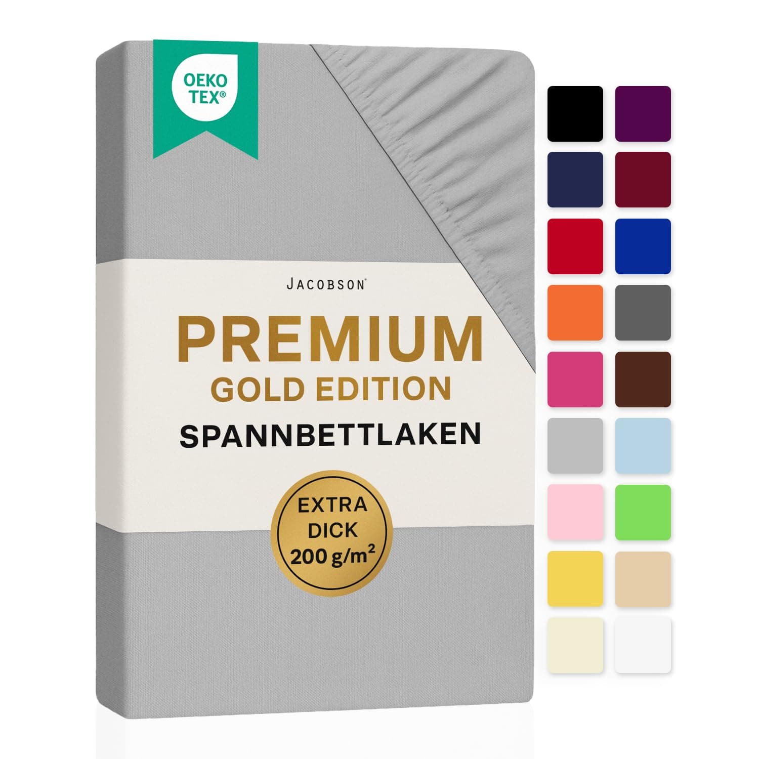 Jacobson Premium Spannbettlaken – Jersey-Baumwolle 200 g/m² mit Elasthan, 180x200–200x200 cm