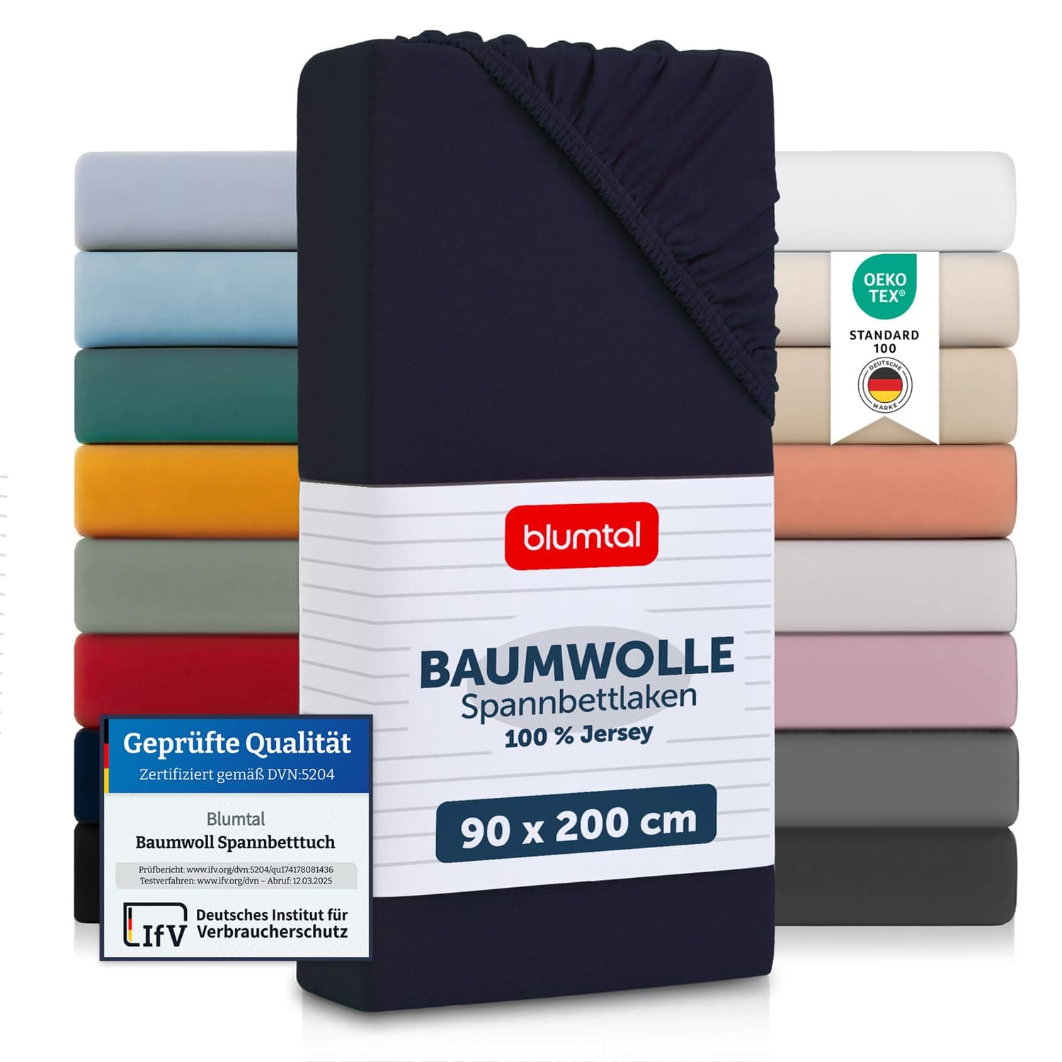 Blumtal® Spannbettlaken 90x200 cm Jersey – 100% Baumwolle, OEKO‑TEX STANDARD 100 – Dark Ocean Blue