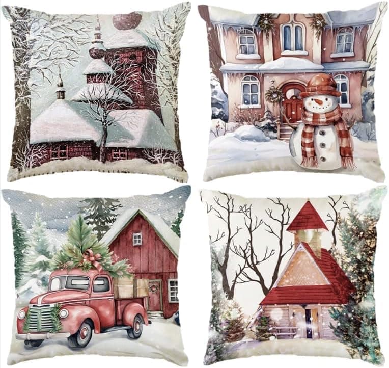 Aitsite 4er-Pack Weihnachts-Kissenbezüge 45 x 45 cm – Winterliche Dekoration für Sofa & Wohnzimmer