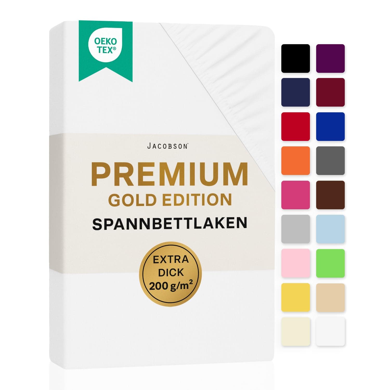 Jacobson Premium Spannbettlaken – Jersey-Baumwolle 200 g/m² mit Elasthan, 120–130 x 200 cm